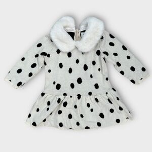 Polka Dot Dress with Faux Fur Collar